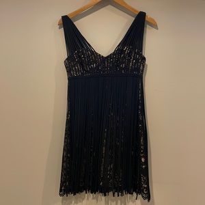 BCBG BLACK FRINGE LACE MINI DRESS
